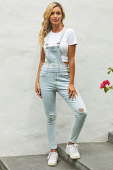 Fashion Women Wash Knee Slit Denim Overalls Jumpsuit Sai Feel