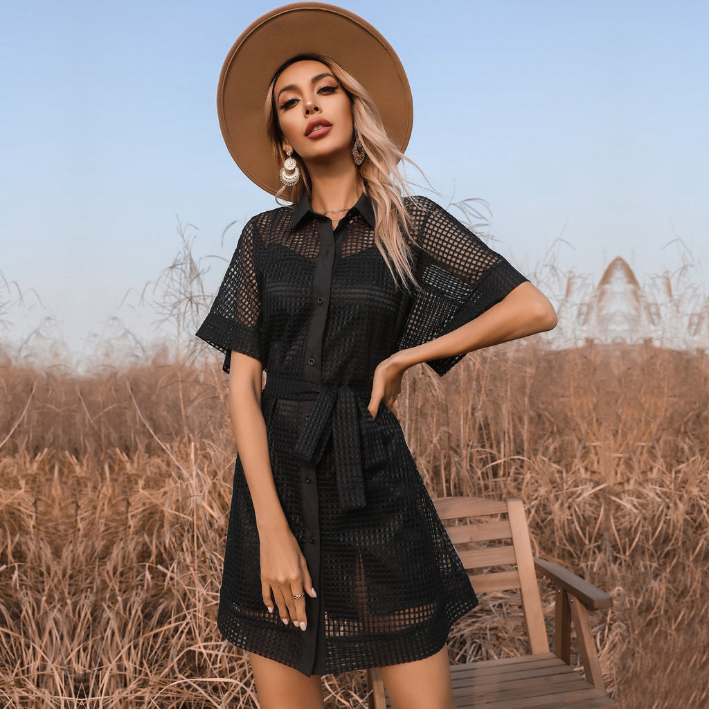 see through little black dress Fashion lace solid color mesh see-through Color:Noir Daisy Satin low back wedding sixties Bodycon fit