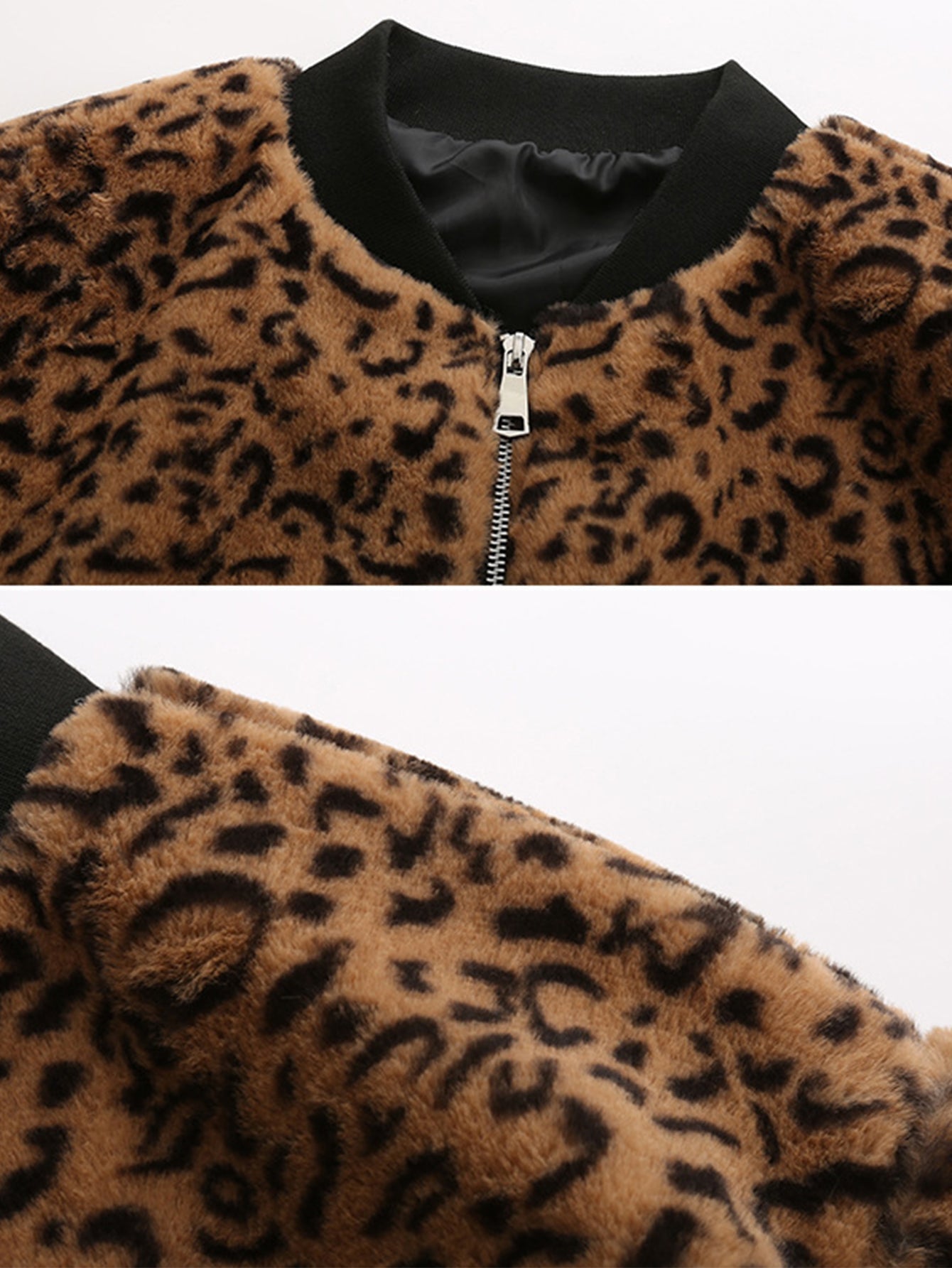 Faux Fur Leopard Slant Pockets Coat Sai Feel