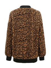 Faux Fur Leopard Slant Pockets Coat Sai Feel