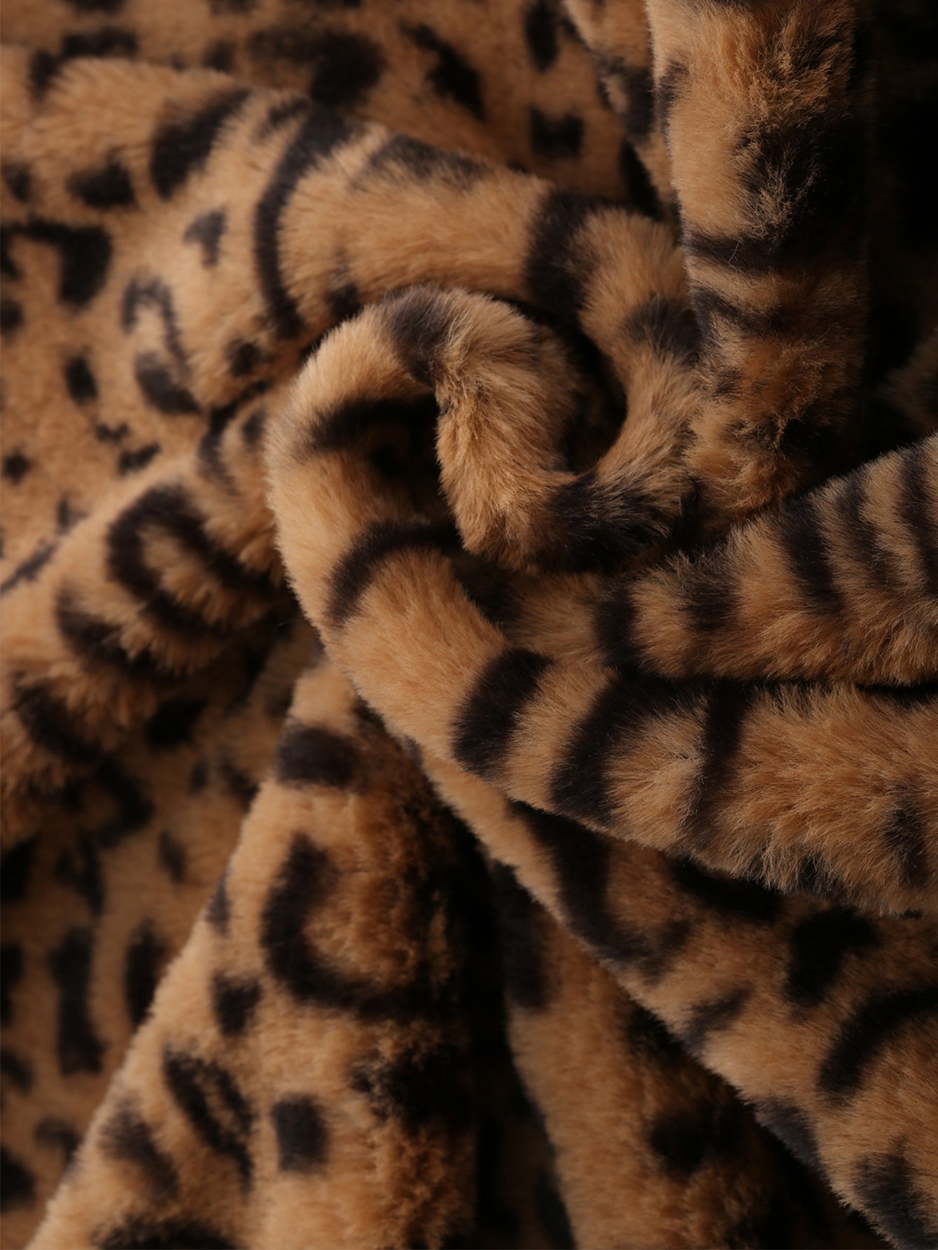 Faux Fur Leopard Slant Pockets Coat Sai Feel