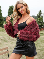 Faux Fur Plush Open Front Crop Coat Sai Feel