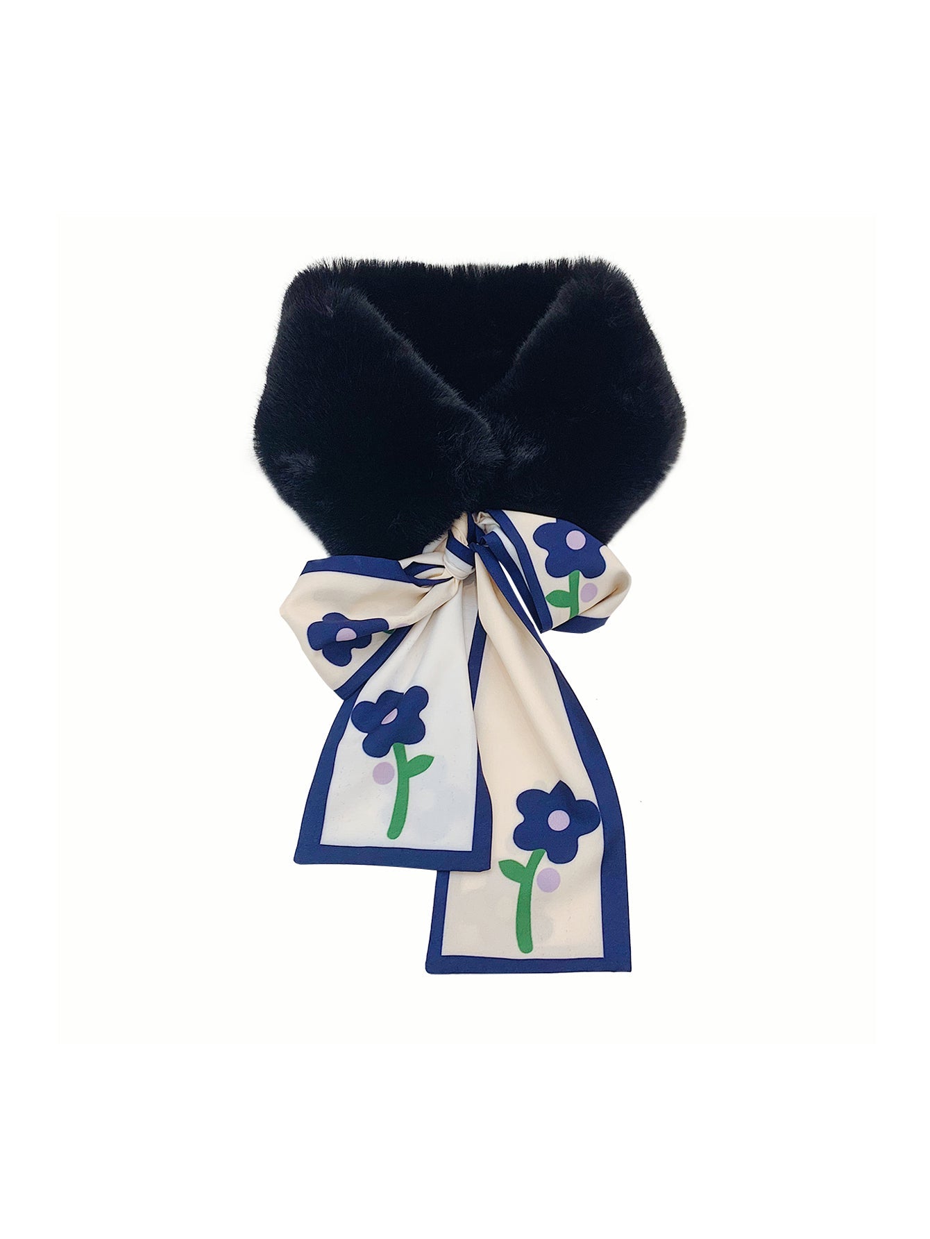 Faux fur bow ribbon scarf Sai Feel