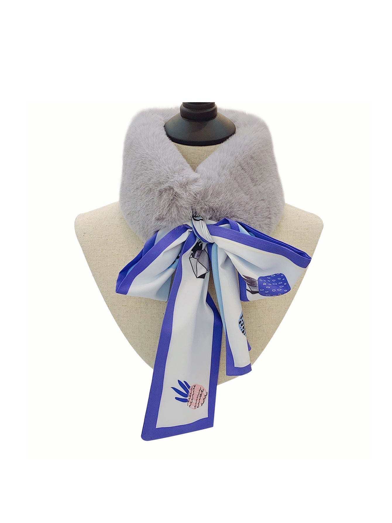 Faux fur bow ribbon scarf Sai Feel