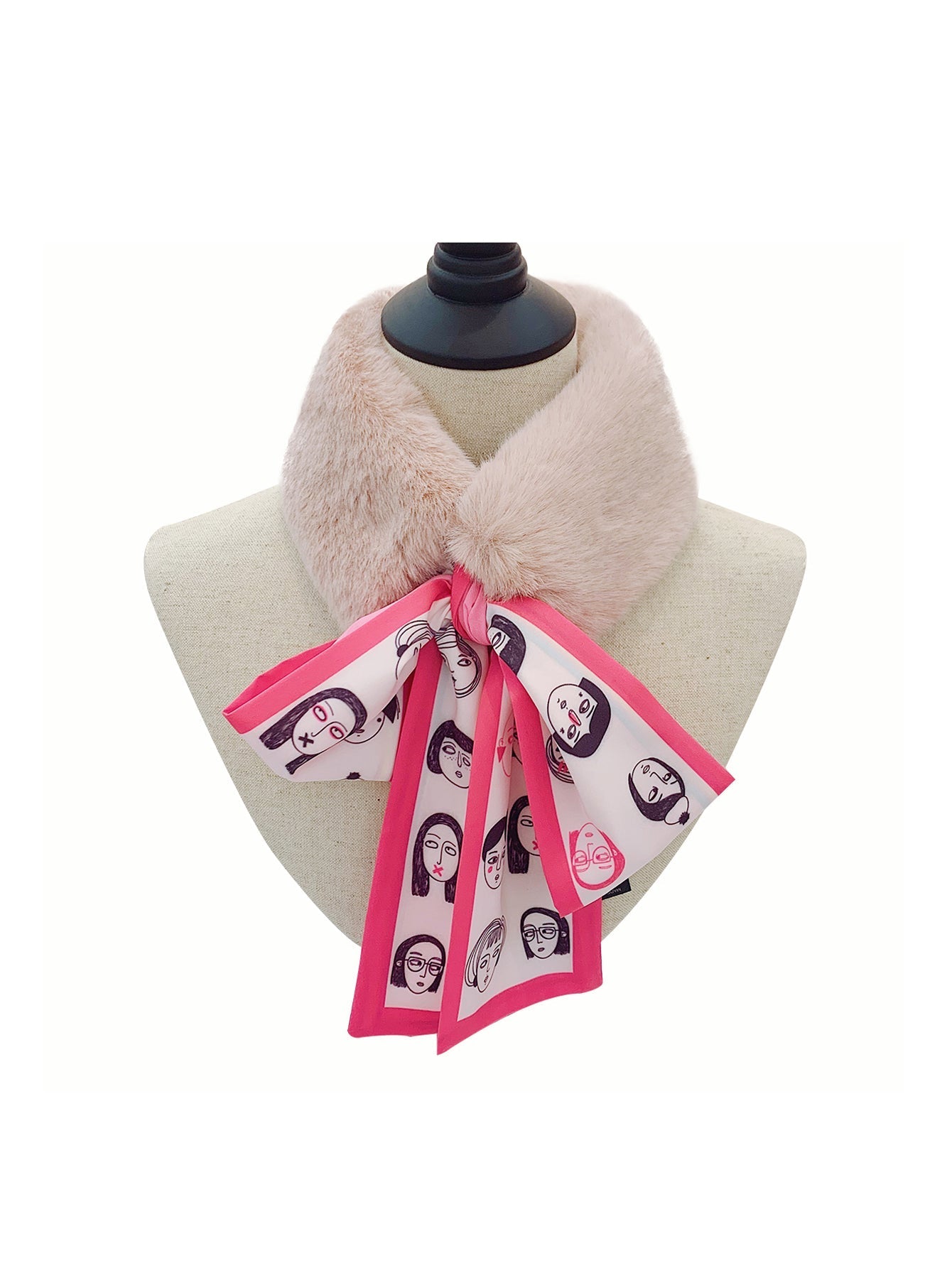 Faux fur bow ribbon scarf Sai Feel