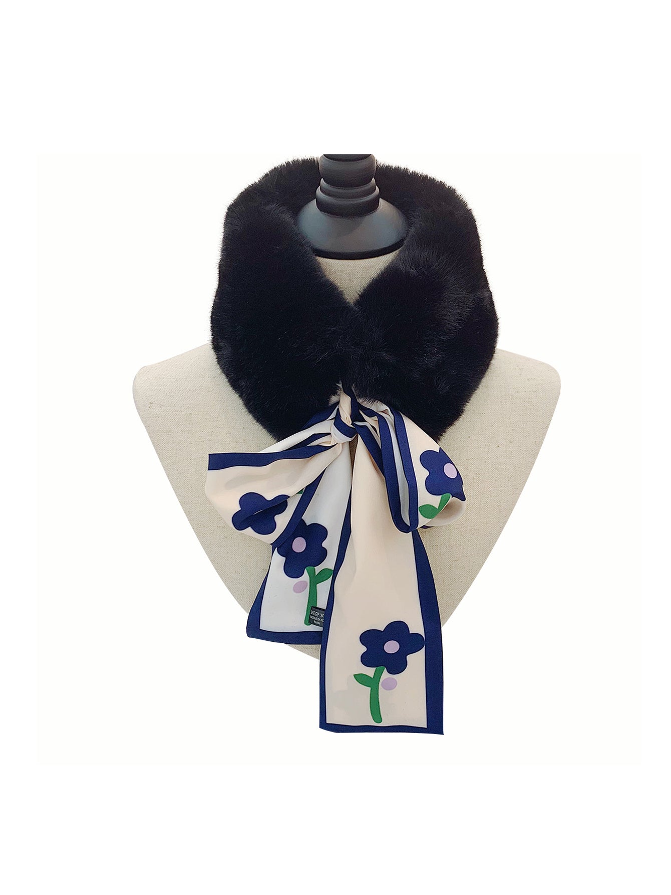 Faux fur bow ribbon scarf Sai Feel