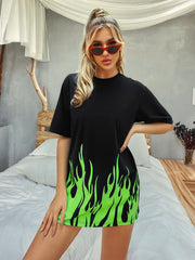 Fire Print Oversized Tee Sai Feel