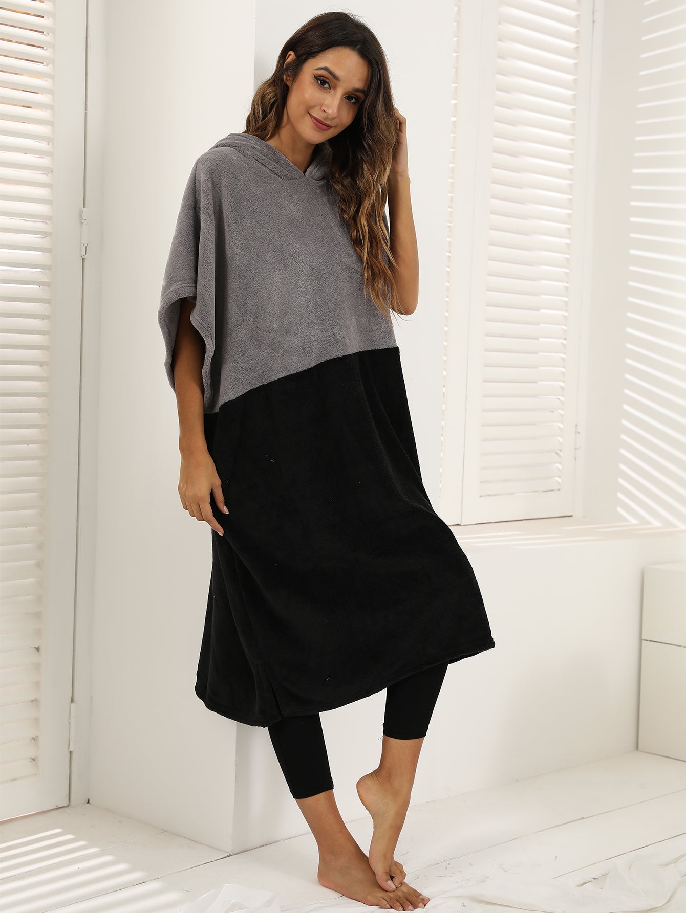 Flannel Color Block Hoodie Robe Sai Feel