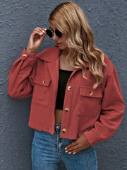 Flap Pocket Button Front Corduroy Jacket Sai Feel