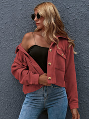 Flap Pocket Button Front Corduroy Jacket Sai Feel