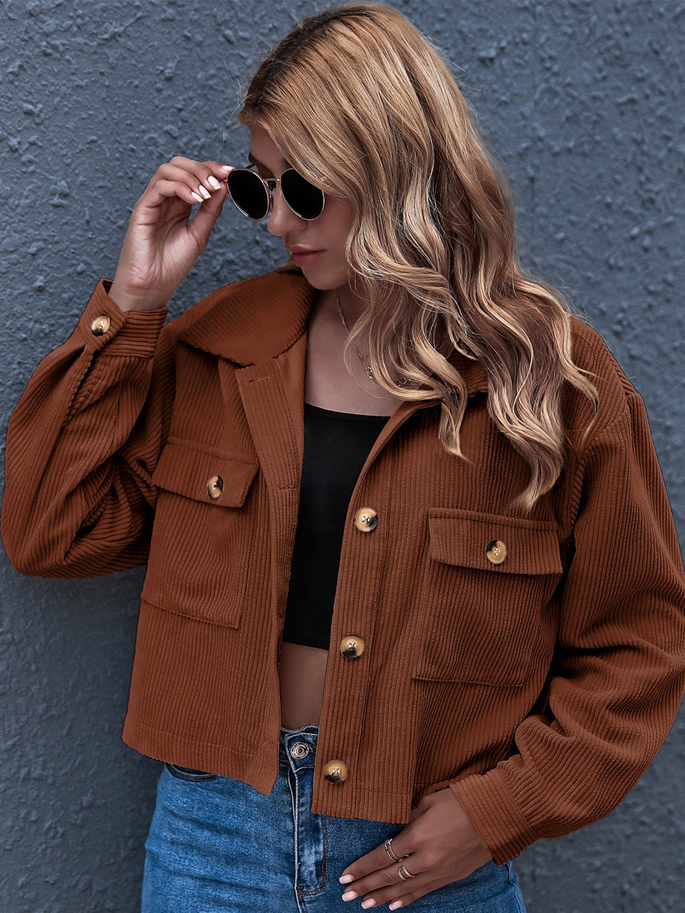 Flap Pocket Button Front Corduroy Jacket Sai Feel