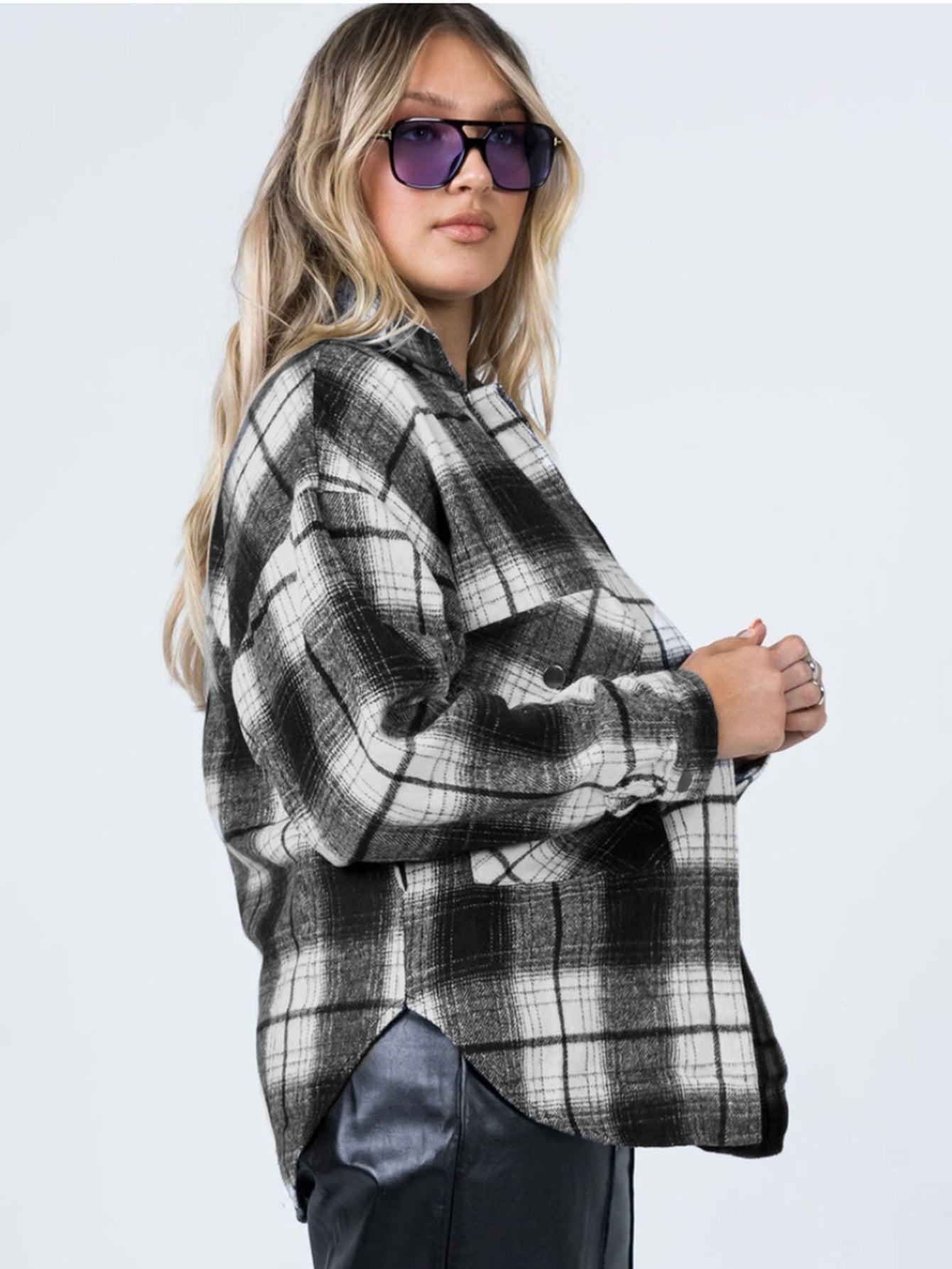 Flap Pocket Button Front Plaid Coat Sai Feel