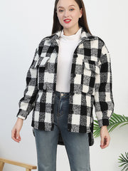 Flap Pocket Plaid Tweed Coat Sai Feel