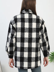 Flap Pocket Plaid Tweed Coat Sai Feel