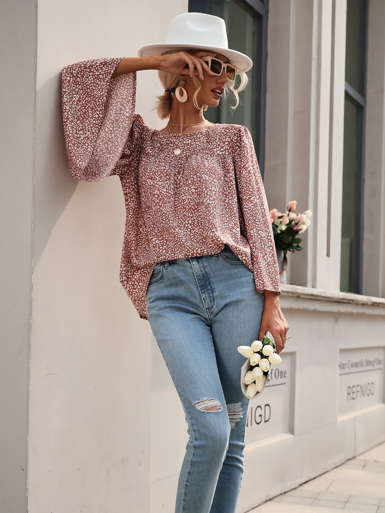 Flare Sleeve Disty Floral Blouse Sai Feel