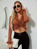 Fleece stitching lace-up top Sai Feel