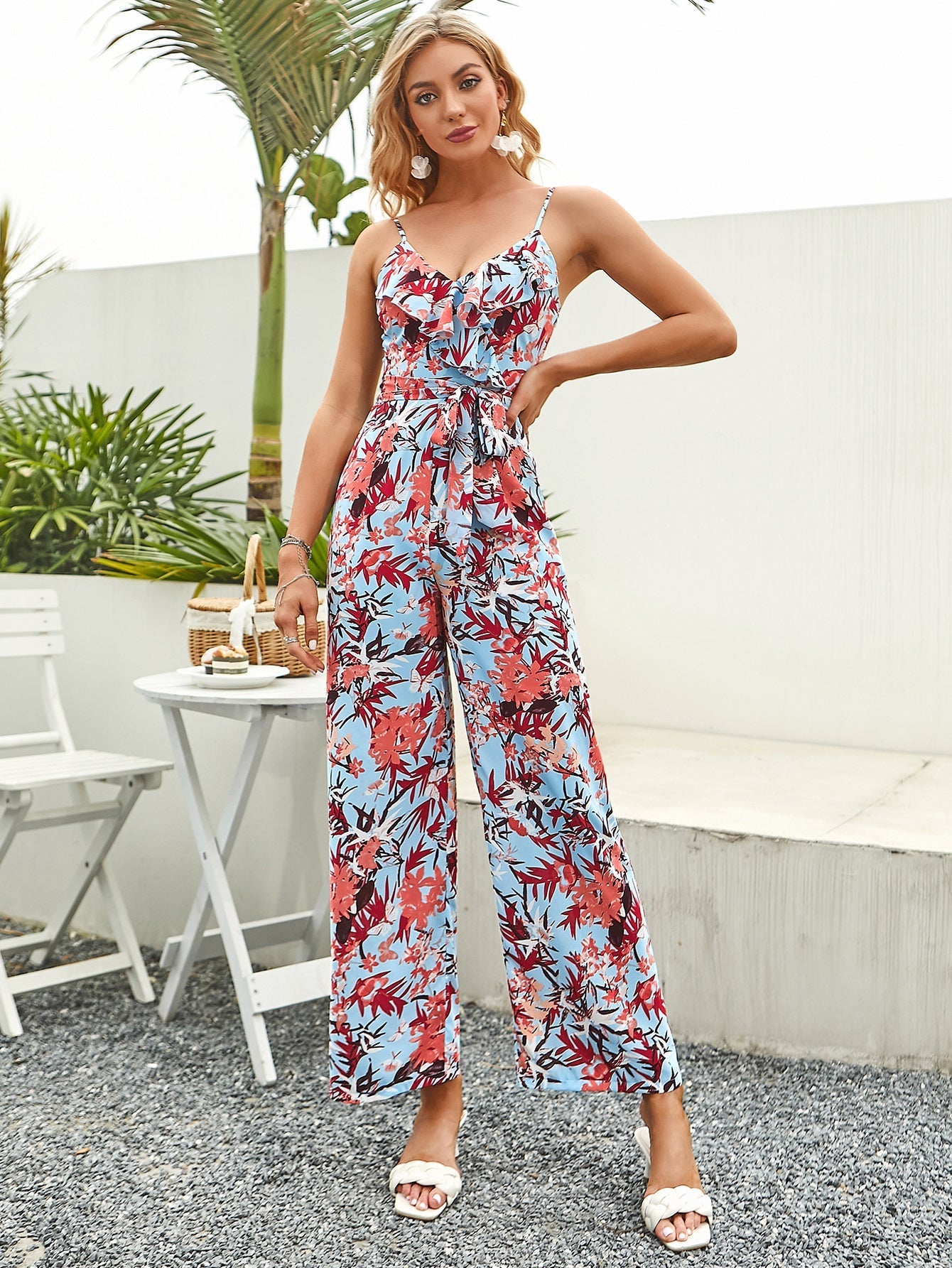 Floral Belted Cami Jumpsuit Sai Feel