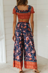 Floral Crop Top & Wide Legs Pants Two-Piece Set Sai Feel