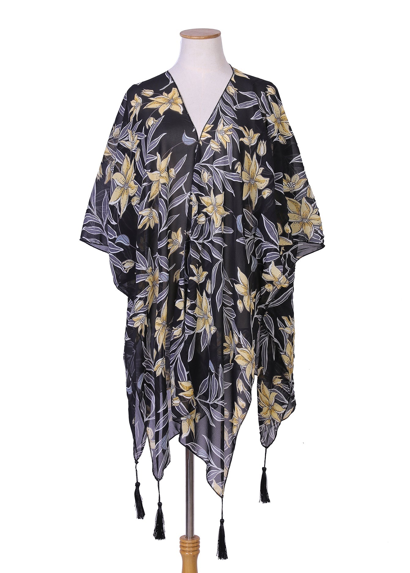 Floral Leave Print Tassel Decor Cover Up Shawl Sai Feel