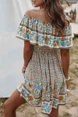 Floral Off-Shoulder Frill Mini Dress Sai Feel