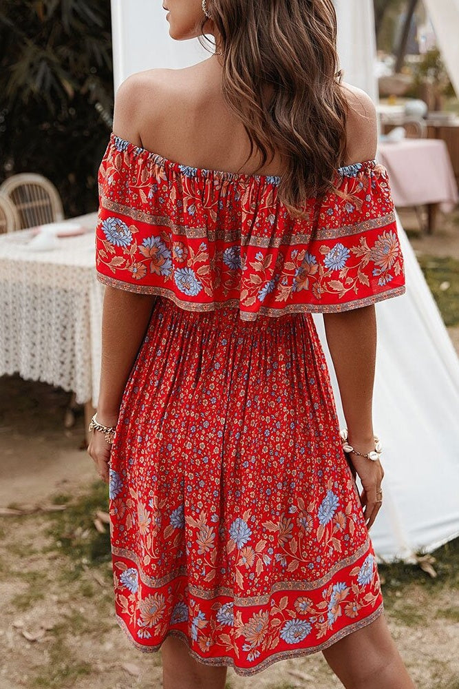 Floral Off-Shoulder Frill Mini Dress Sai Feel