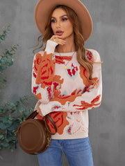 Floral Pattern Drop Shoulder Crew Neck Sweater Sai Feel