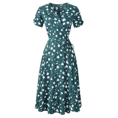 Floral Prin Self-Tie Wrap Dress Tea Dress Sai Feel