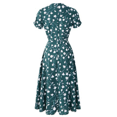 Floral Prin Self-Tie Wrap Dress Tea Dress Sai Feel