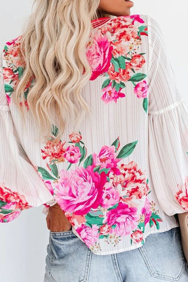 Floral Print Bubble Sleeve Top Sai Feel