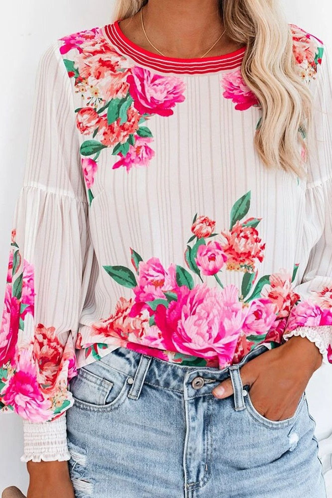 Floral Print Bubble Sleeve Top Sai Feel