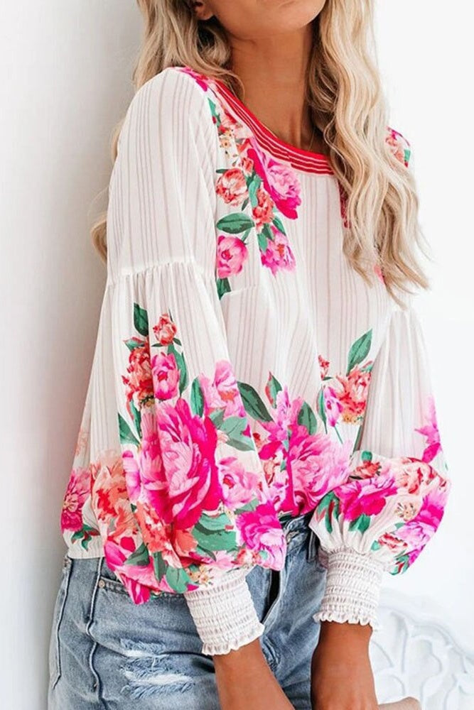 Floral Print Bubble Sleeve Top Sai Feel