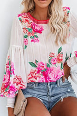 Floral Print Bubble Sleeve Top Sai Feel