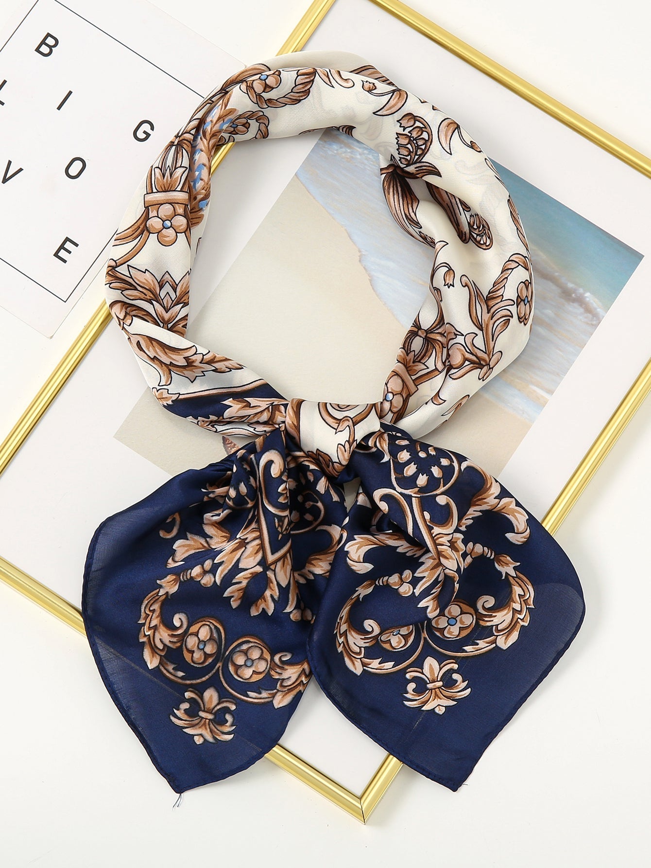 Floral Print Chiffon Satin Scarf Sai Feel