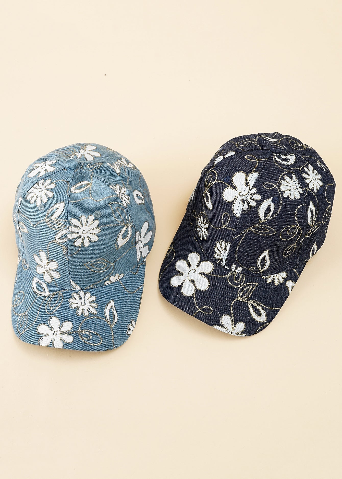 Floral Print Denim Baseball Cap Sai Feel