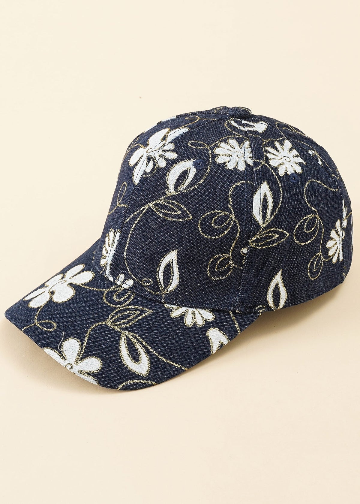 Floral Print Denim Baseball Cap Sai Feel