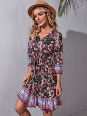 Floral Print Drawstring Waist Dress Sai Feel