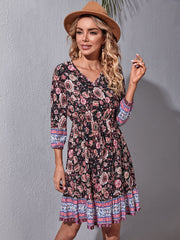 Floral Print Drawstring Waist Dress Sai Feel