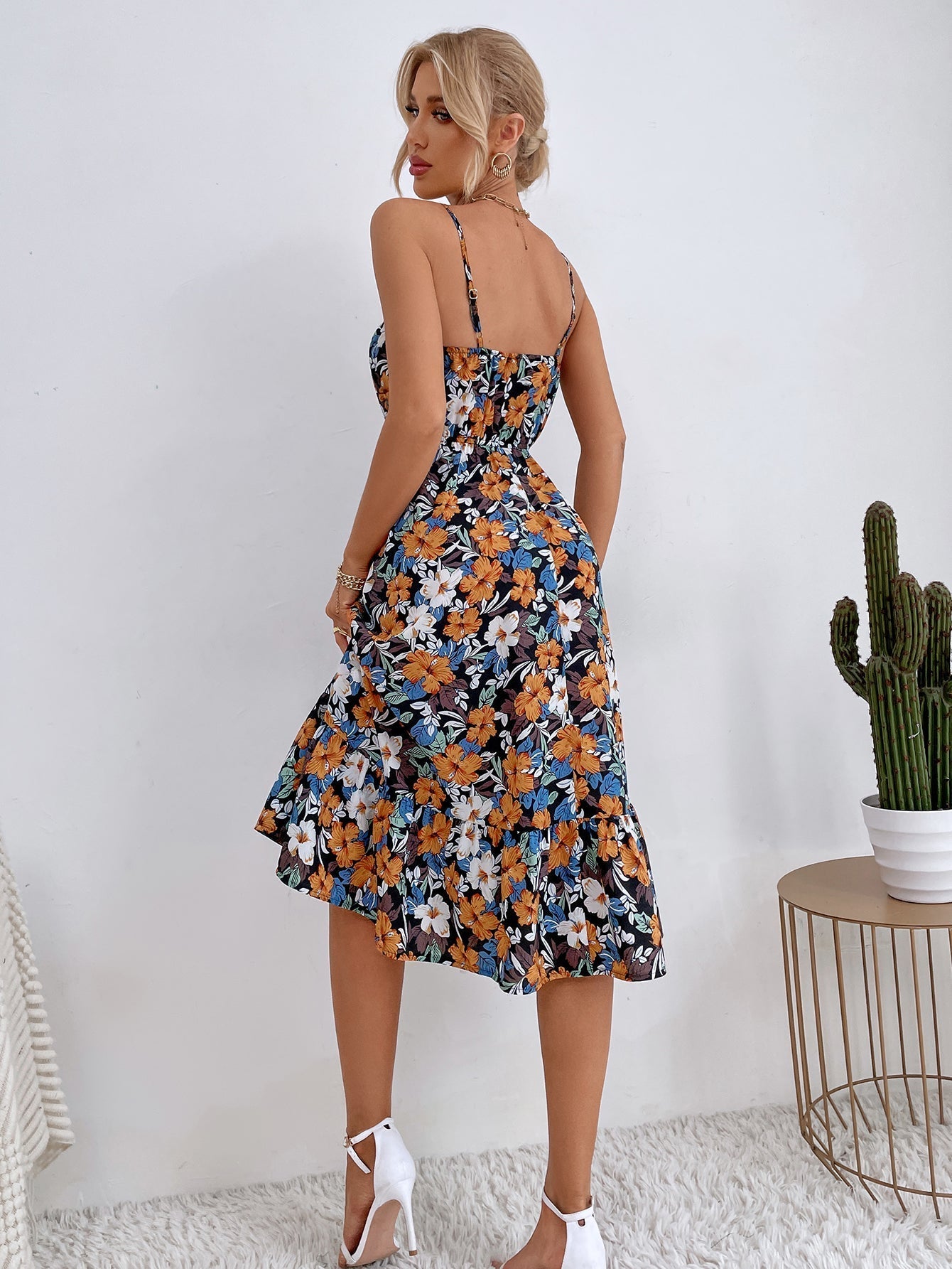 Floral Print Elastic Waist Cami Dress Sai Feel