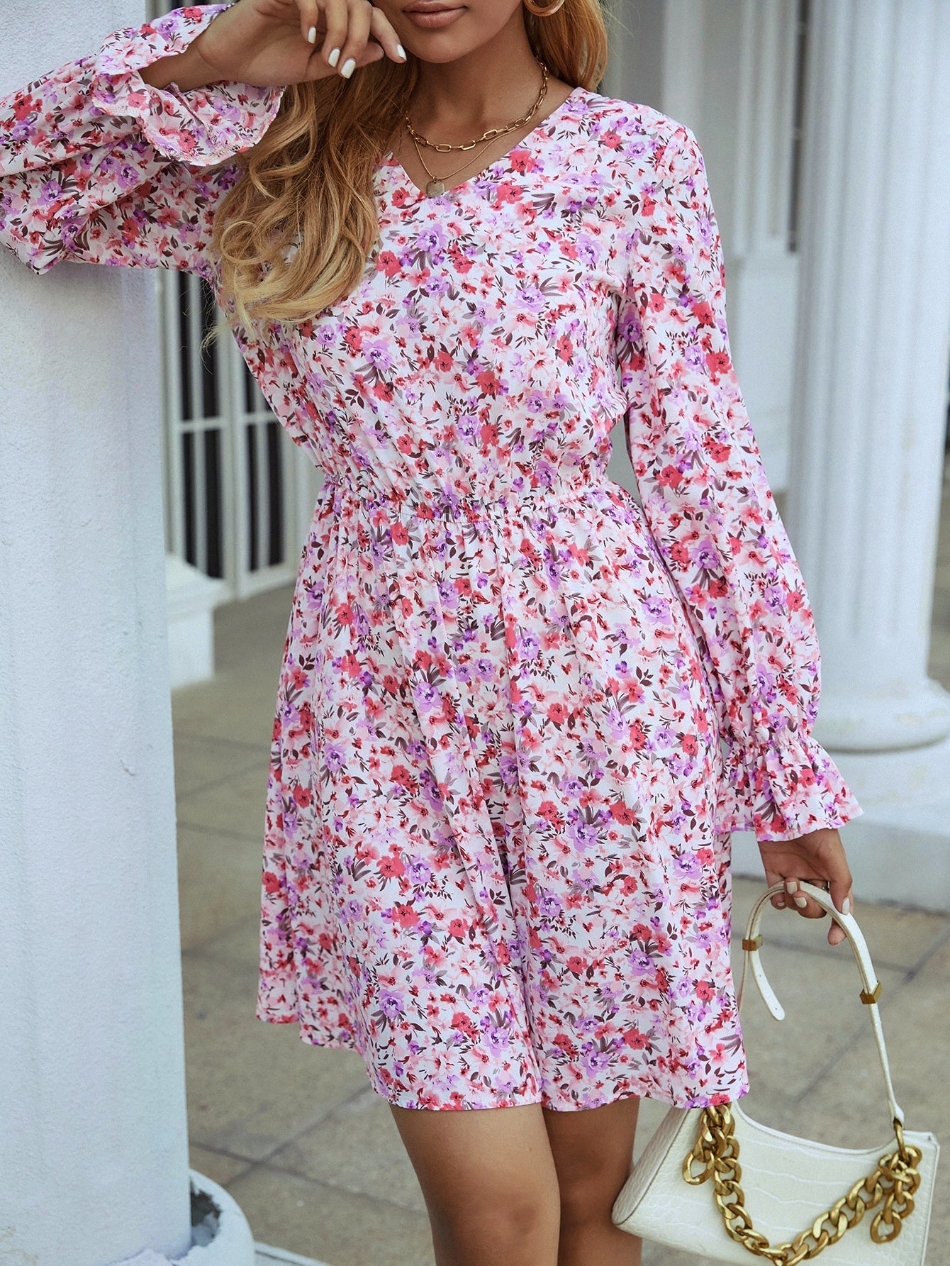 Floral Print Elastic Waist Dress Sai Feel