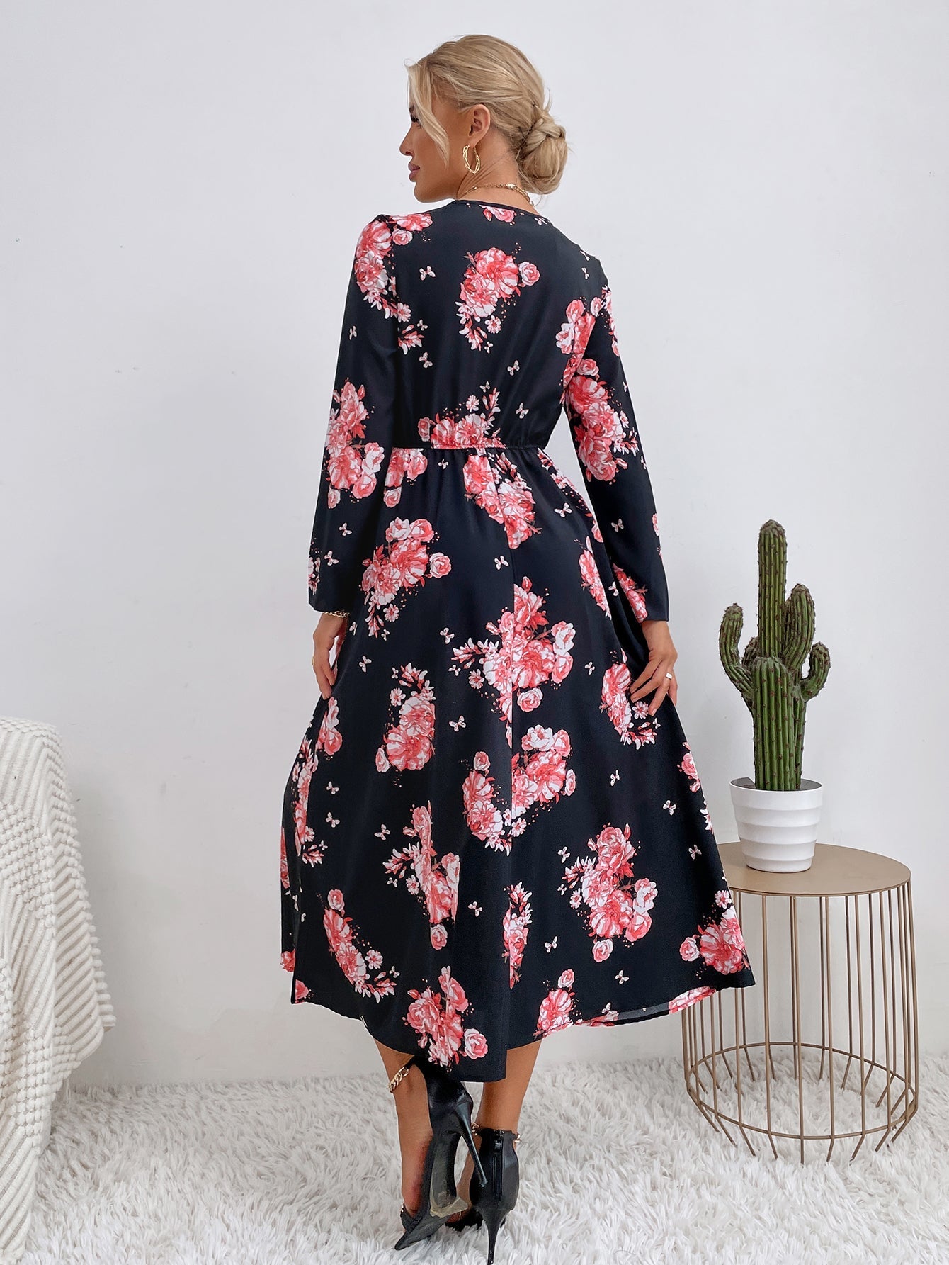 Floral Print Elastic Waist Dress Sai Feel