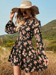 Floral Print Flounce Sleeve Dress Sai Feel