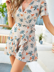 Floral Print Ruffle Hem Wrap Dress Sai Feel