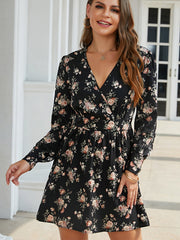 Floral Print Surplice Neck Mini Dress Sai Feel