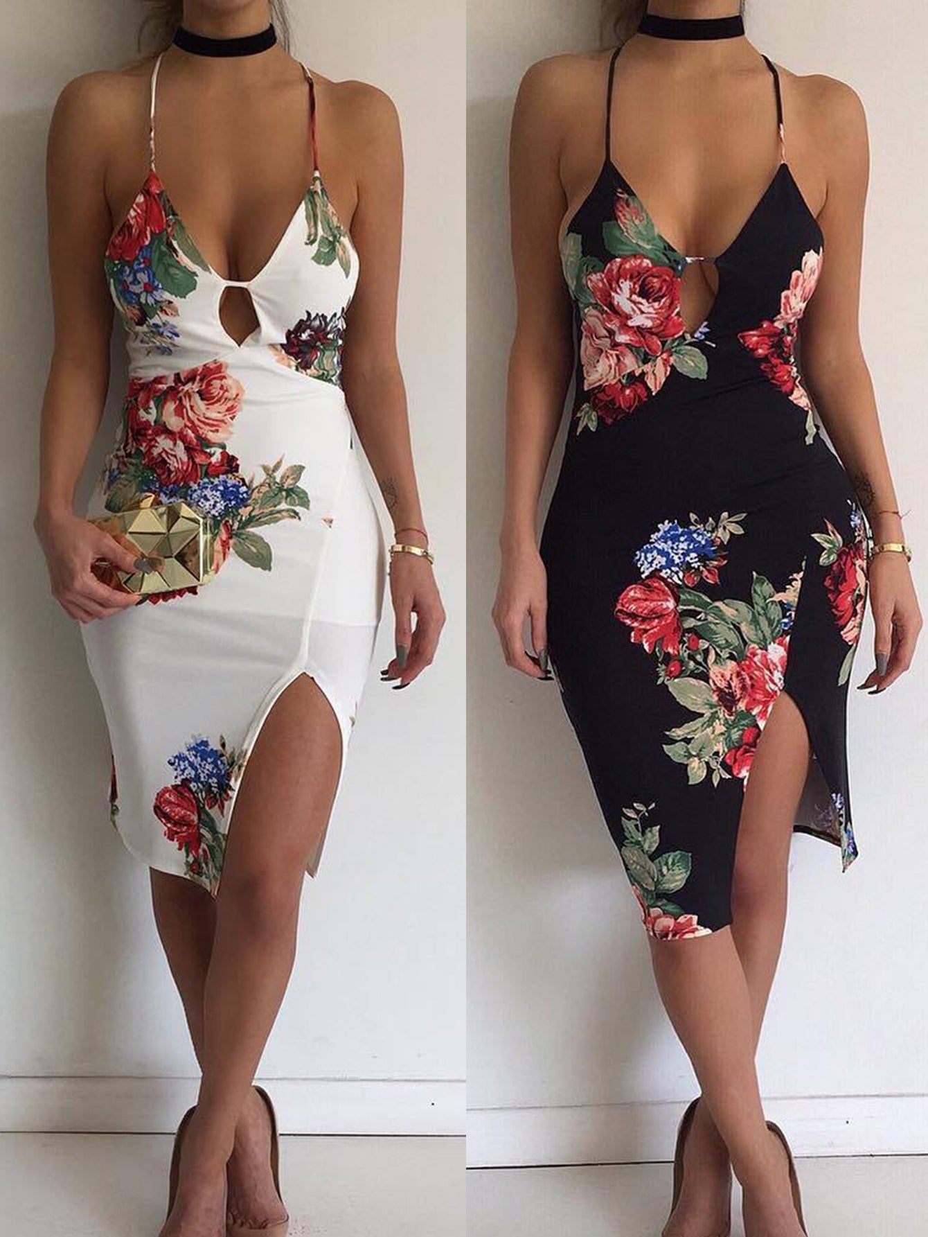 Floral Print Suspender Backless Dress Sai Feel