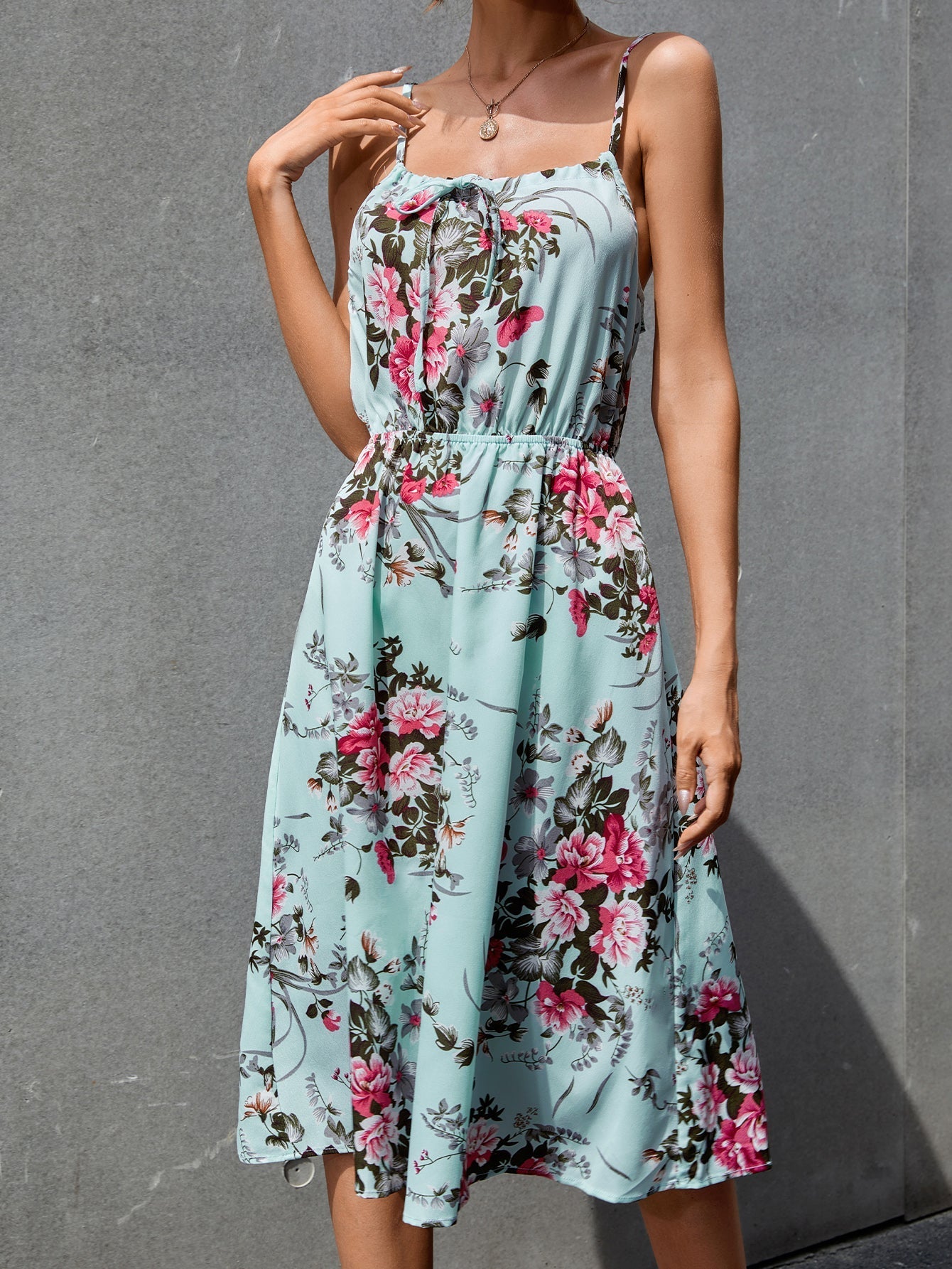 Floral Print Tie Front Dress Sai Feel