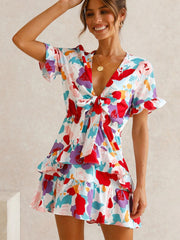 Floral Print Tie Front Dress Sai Feel