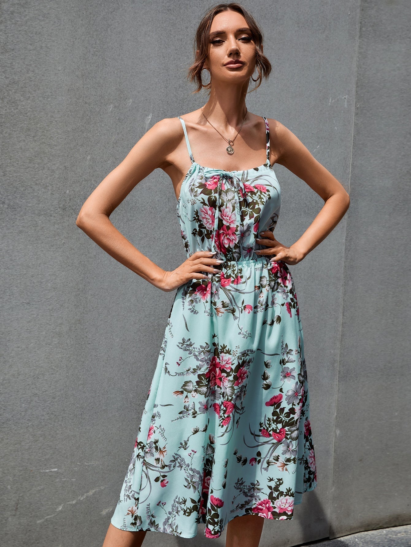 Floral Print Tie Front Dress Sai Feel