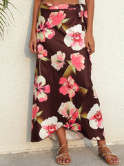 Floral Print Wrap Knot Side Cover Up Skirt Sai Feel