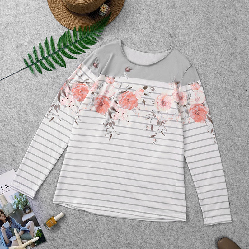 Floral Striped Print Long Sleeve Top sweatershirt Sai Feel