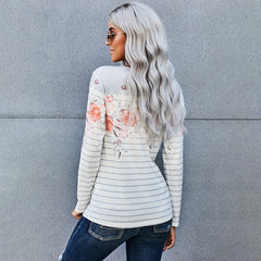 Floral Striped Print Long Sleeve Top sweatershirt Sai Feel